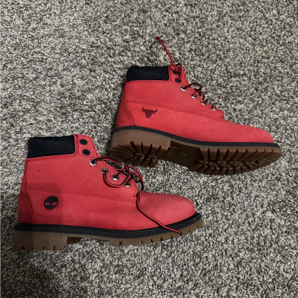 Timberland Red and Black High-Top Boots